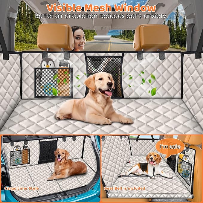 URPOWER XL Dog Backseat Extender for Full-Size Crew Cab Truck, Hard Bottom Dog Car Seat Cover for Back Seat Holds 400lbs, Waterproof Dog Hammock Pet Rear Seat Protector Travel Bed for F150 / Silverado