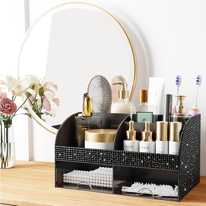 Makeup Organizer, Bathroom Organizer (Bling Black)