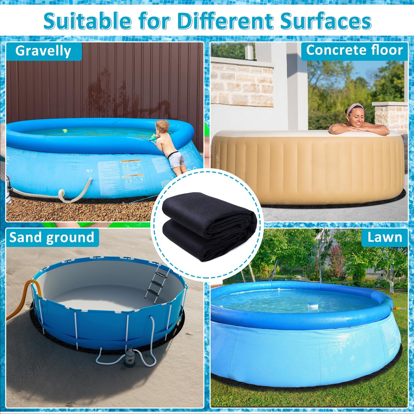 Niuyhe 18ft Pool Mats for Floor, 260G/M² Thicke Geotextile Material Pool Ground Pad, Precut Round Pool Liner Pad for Above Ground Bottom Protects and Extends The Life of Your Swimming Pool