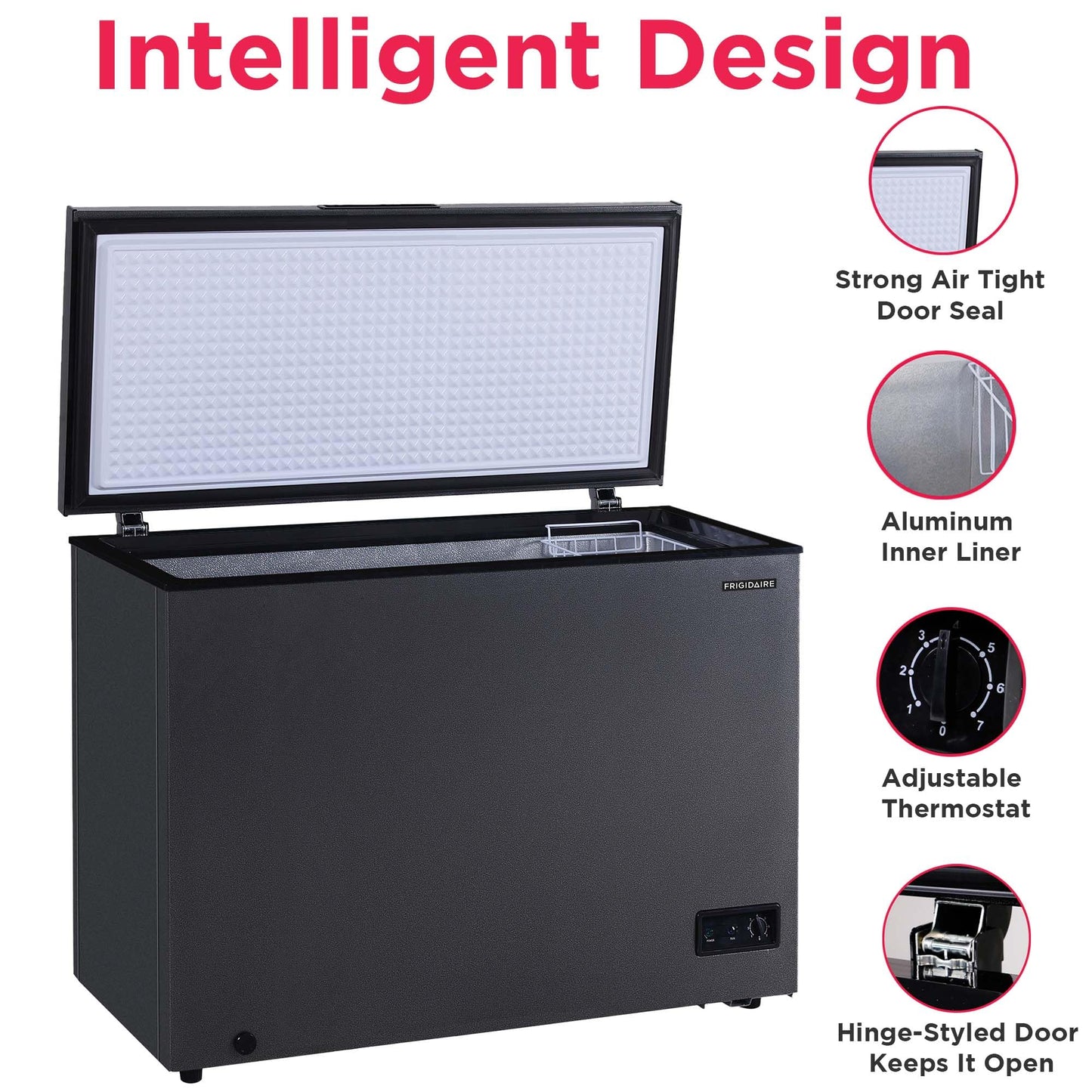 Frigidaire Chest Deep Freezer, 10 Cu. Ft. Capacity, Granita Rugged Design-Adjustable Thermostat-Removable Vinyl Coated Wire Basket-Easy Defrost Drain