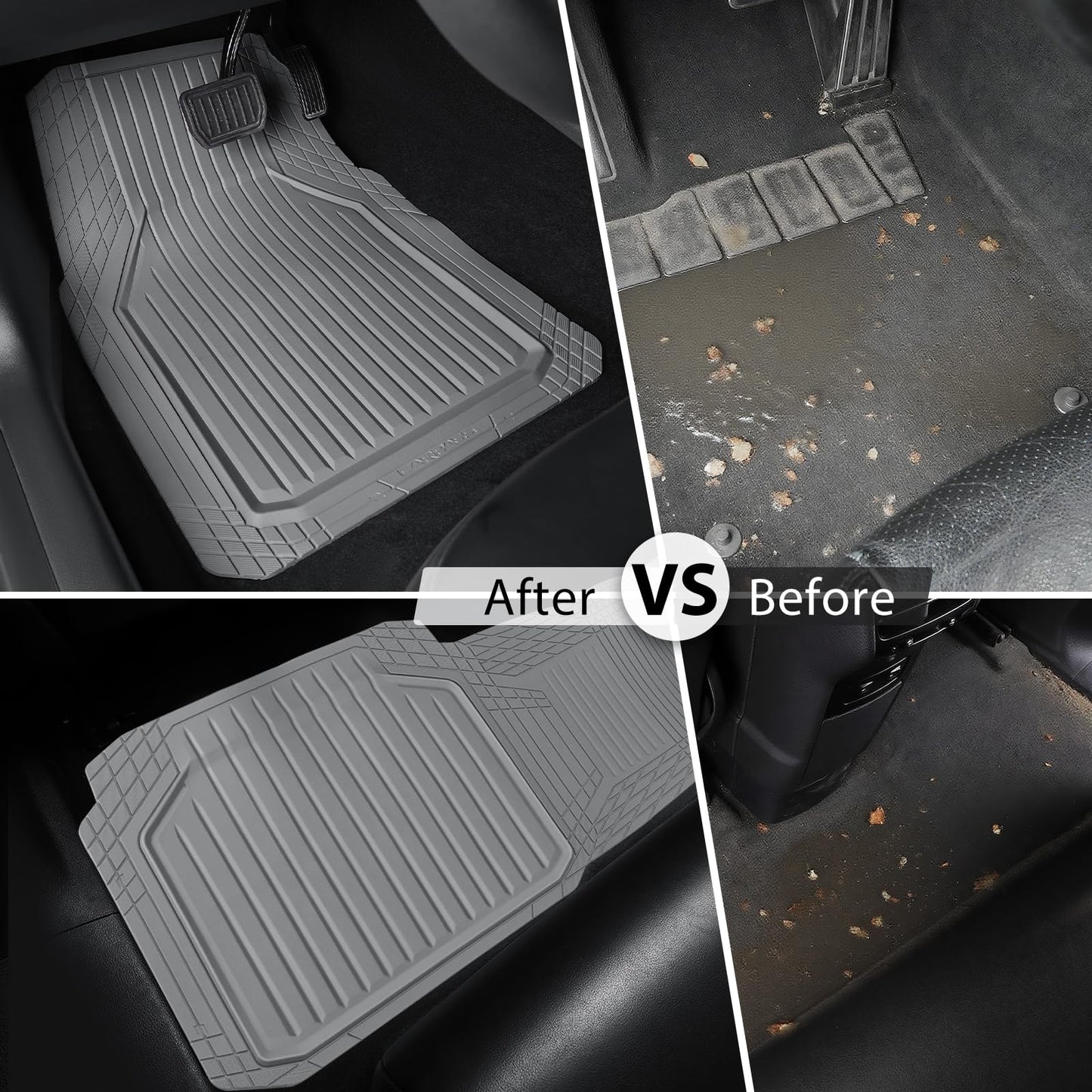 CAR PASS Heavy Duty Rubber Floor Mats for Car, Waterproof Liner Deep Dish Car Mats Full Sets, Universal Trim to Fit for SUV Truck Sedans Vans, All Weather Automotive Floor Mats 3pcs, Solid Gray