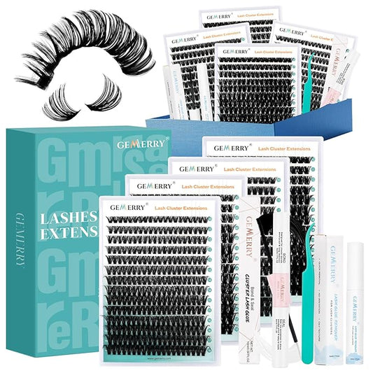 GEMERRY Lashes Clusters Kit Thick Lash Clusters 4 Styles 882Pcs Fluffy Lash Clusters Kit with Waterproof Bond and Seal Remover Tweezers for Beginners（60P+80P+100P+200P）