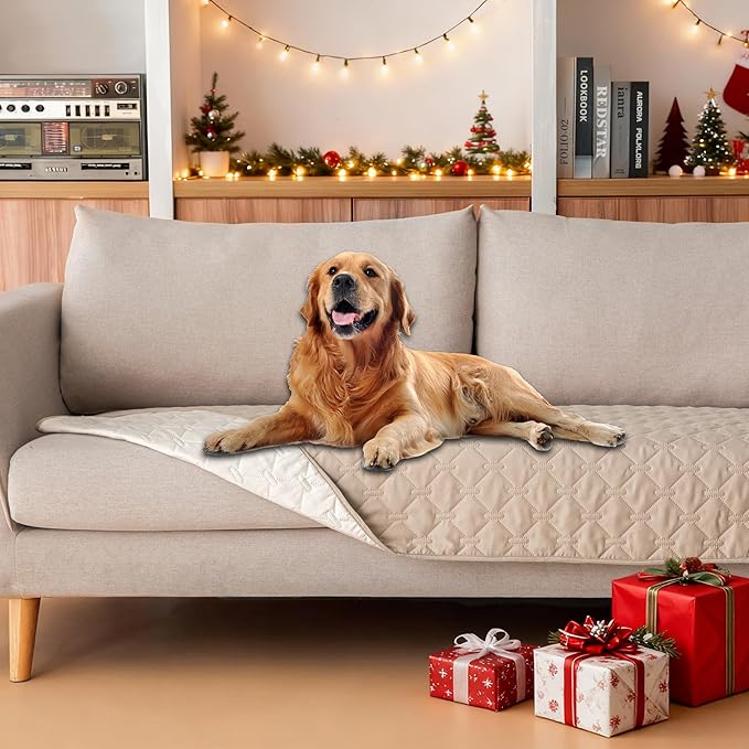 gogobunny 100% Double-Sided Waterproof Dog Bed Cover Pet Blanket Sofa Couch Furniture Protector for Puppy Large Dog Cat, Reversible (30x70 Inch (Pack of 1), Dark Beige/Light Beige)