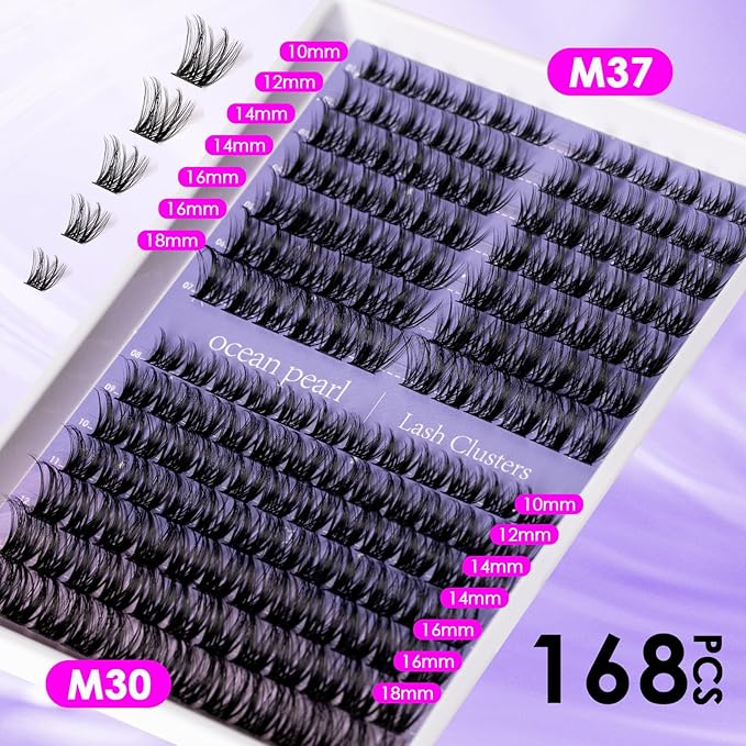 Ocean Pearl Lash Clusters Kit 168pcs,10-18mm manga/anime-inspired lashes clusters,spike-effect cluster lashes, Eyelashes,DIY Cluster Eyelash Extensions kit with lash bond+seal+remover+tweezers-M37+M30