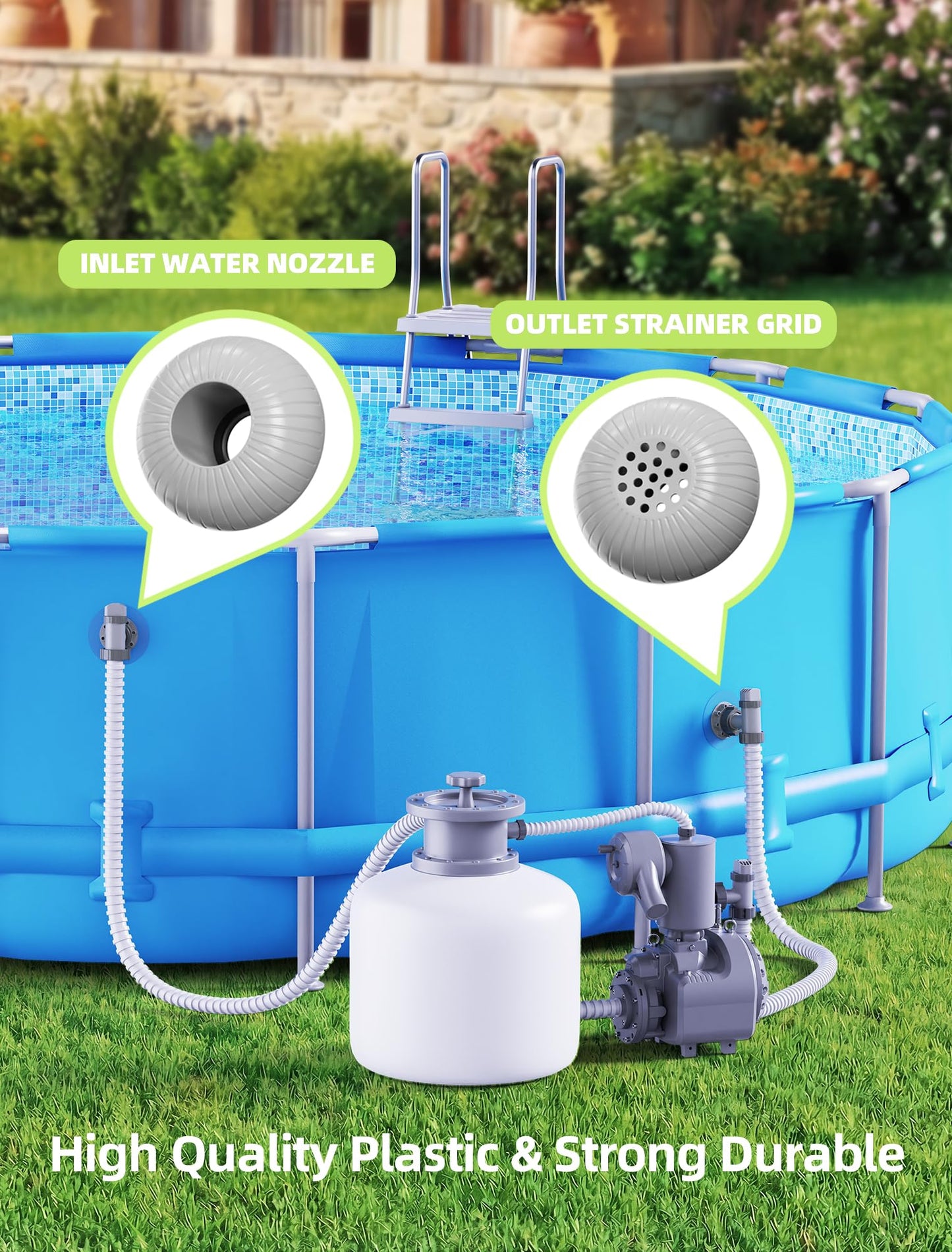 SHAPON Above Ground Pool Inlet & Outlet Replacement Kit with Plunger Valve, 1.5'' Strainer Connector & Jet Nozzle, Compatible with Intex/Coleman Pool Parts & Accessories