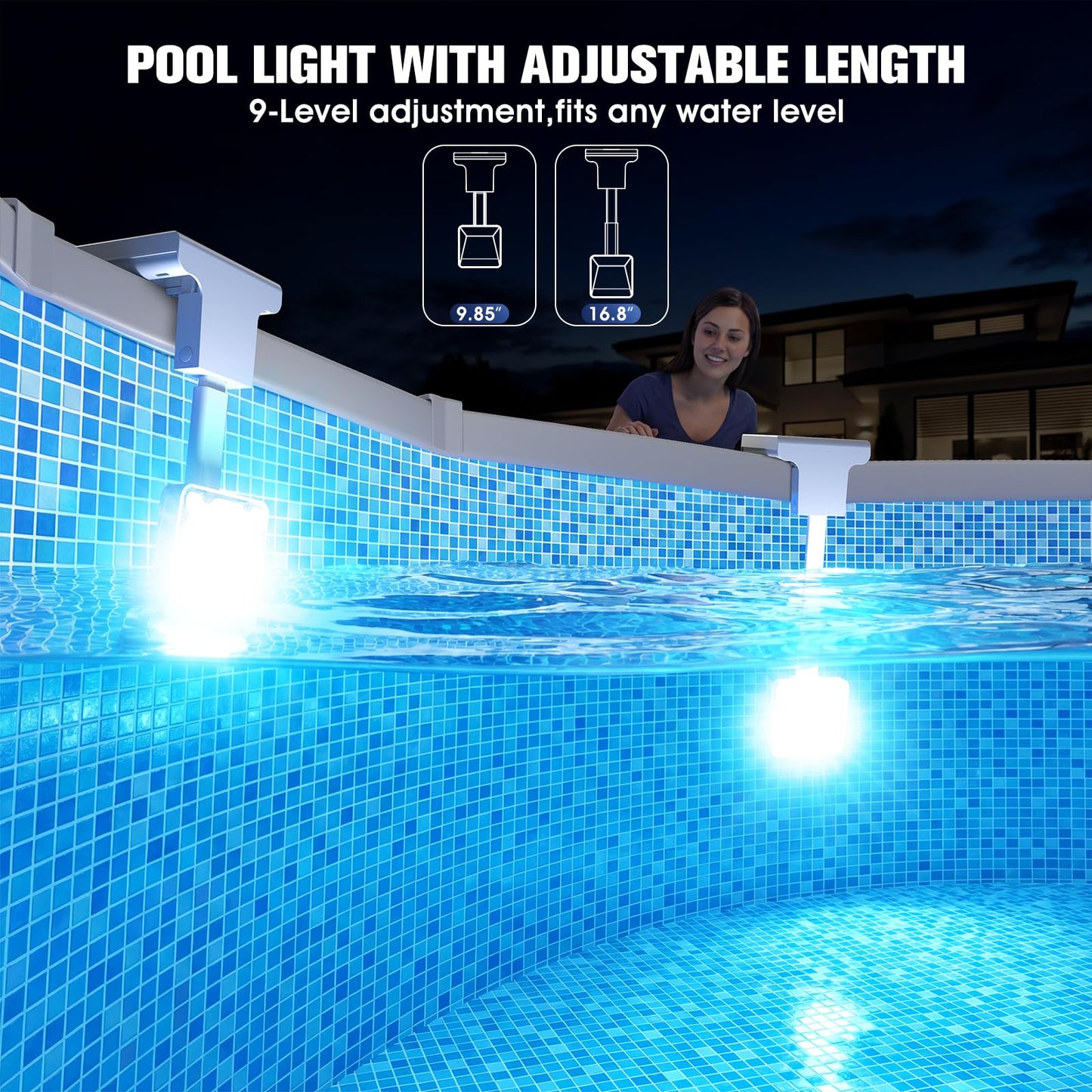 LightHacker Solar Pool Light for Steel Wall Above Ground Pool Light,Submersible Pool Light with LCD Pool Thermometer,Underwater light for Pool Accessories,10 Light Modes Swimming Pool LED Lighting,1PC