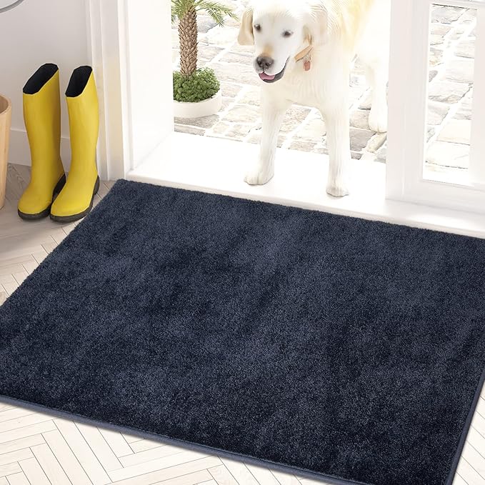 PURRUGS Dirt Trapping Door Mat 24" x 35.5", Non-Slip Machine Washable Entryway Rug, Dog Doormat, Indoor Front Door Mat, Super Absorbent Entry Rug for Muddy Shoes & Paws, Navy Blue