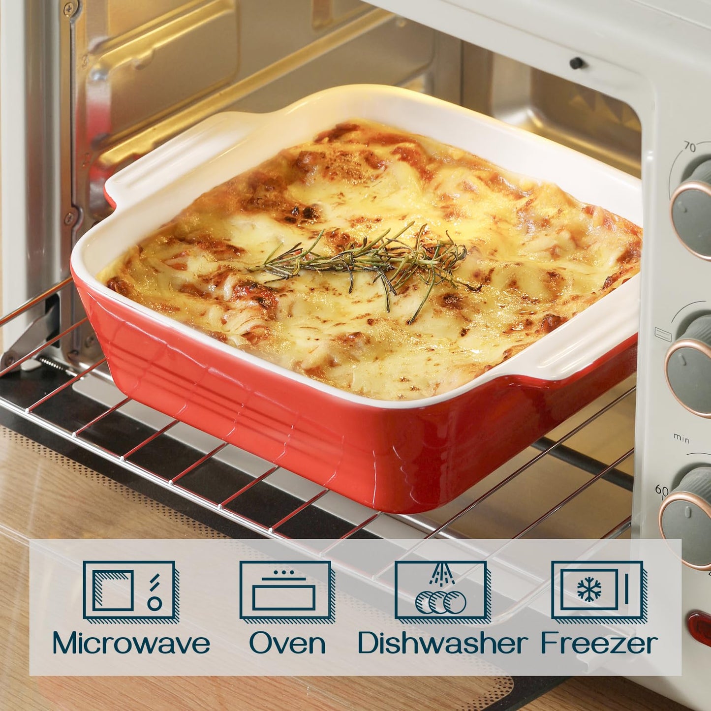 DOWAN 8x8 Baking dish, Square Baking Pan, Ceramic Casserole Dishes for Oven, Cake Pan with Handle, for Brownie, Lasagna, Casserole, 2 Quart, Home Gift, Wedding Gift, Red
