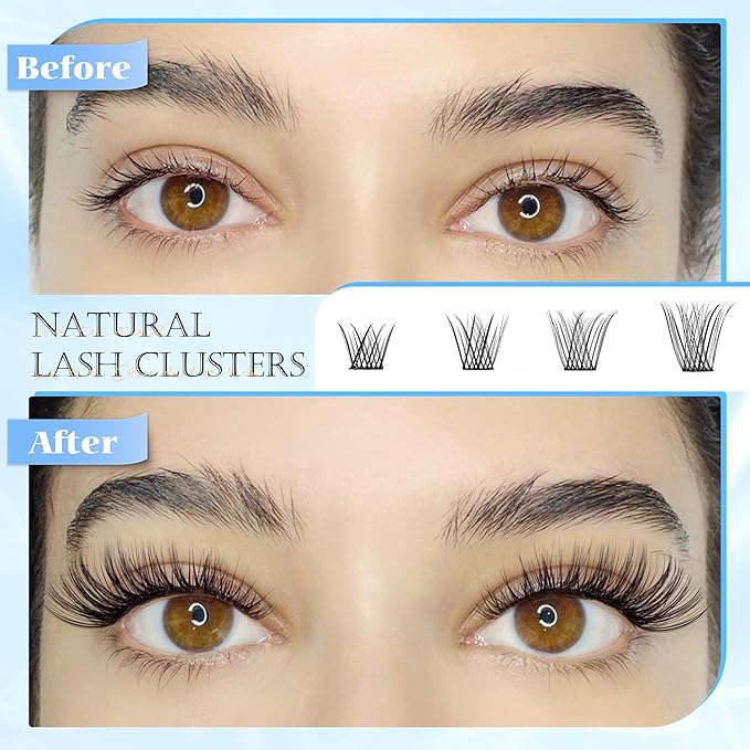 PHKERATA Natural Eyelash Clusters Wispy Lashes Clusters C Curvature 110 pcs Cluster Eyelash Extensions DIY 3D Individual Lashes with Soft Lash Band, 10-16 mm Mix