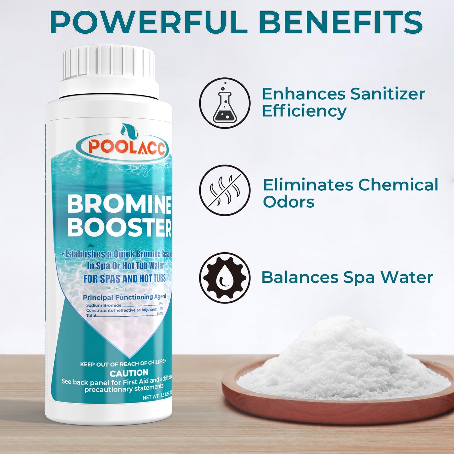 1.8LB Bromine Booster for Hot Tubs & Spas | Fast-Acting Sodium Bromide to Build Bromide Reserve | Compatible with Bromine Sanitizers | Bromine Tablets Companion | Reduce Chemical Use & Odor
