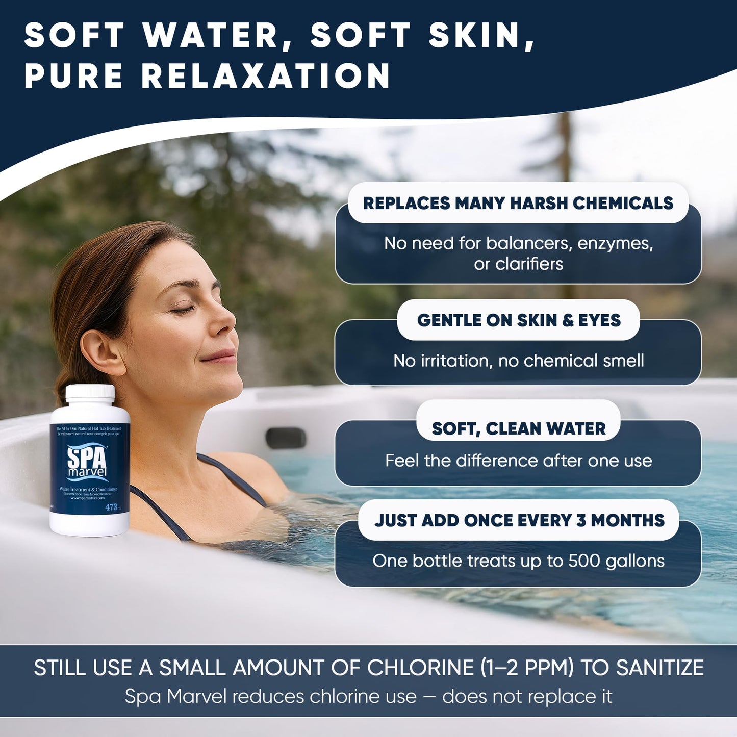 Spa Marvel Water Treatment & Conditioner – Enzyme-Based Hot Tub Water Care – Improves Water Quality, Comfort & Odor – Helps Reduce Chemicals – 16 fl oz – Lasts 30 Days – Includes 2 Sponges