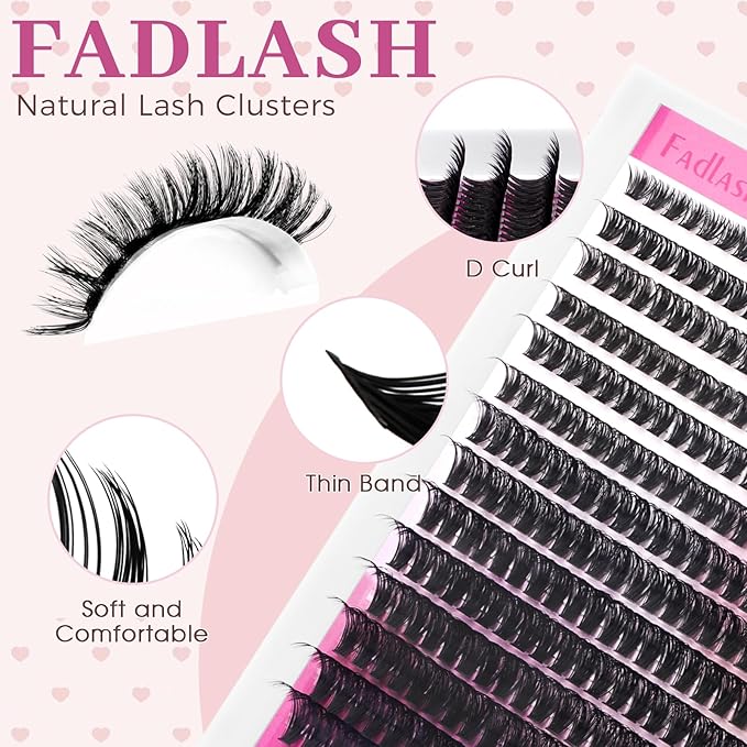 FADLASH Lash Clusters Natural Eyelash Clusters 60D Individual Cluster Eyelash Extensions 8-16mm D Curl Fluffy Eyelash Extensions (60D, 8-16mm)