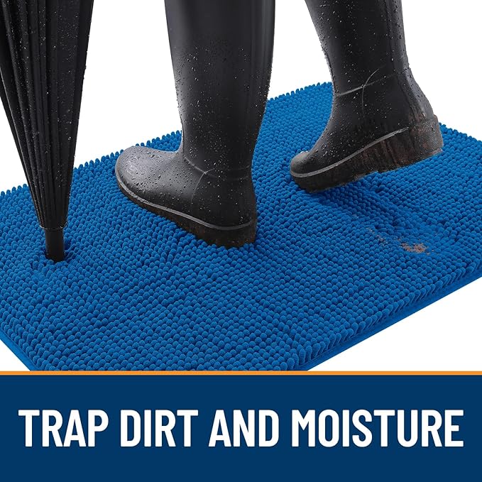 OLANLY Dog Door Mat for Muddy Paws 70x32, Absorbs Moisture and Dirt, Absorbent Non-Slip Washable Doormat, Quick Dry Chenille Mud Mat, Entry Indoor Entryway Carpet for Inside Floor, Deep Navy Blue
