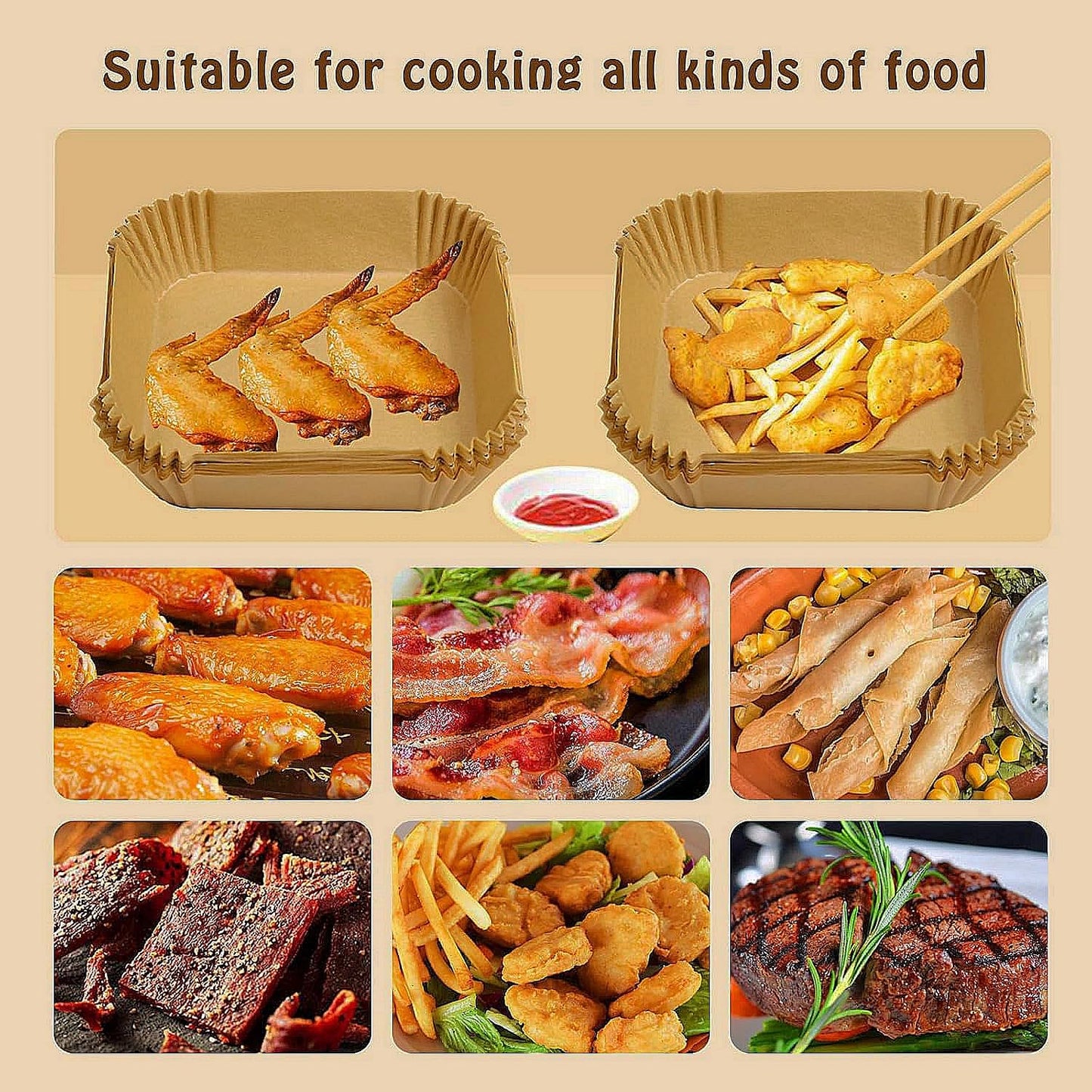 Air Fryer Liners Disposable for Most Small Air Fryer 2-5 Qt, 150 Pcs Square Parchment Paper Mini Air Fryer Liners for 2-5 Qt