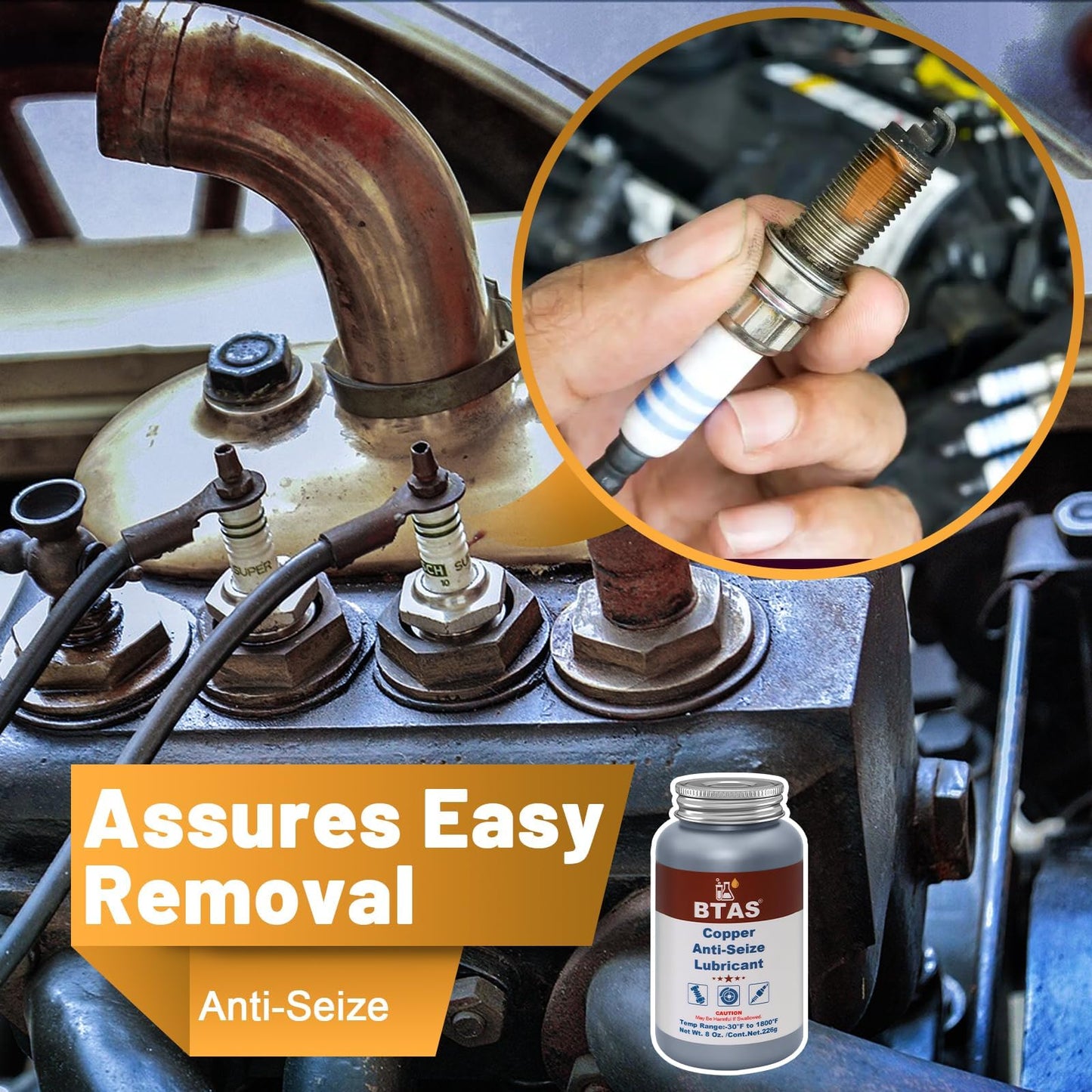 BTAS Copper Anti Seize Grease Lubricant High Temp Never Antiseize Compound for Spark Plug Bolts 8 oz