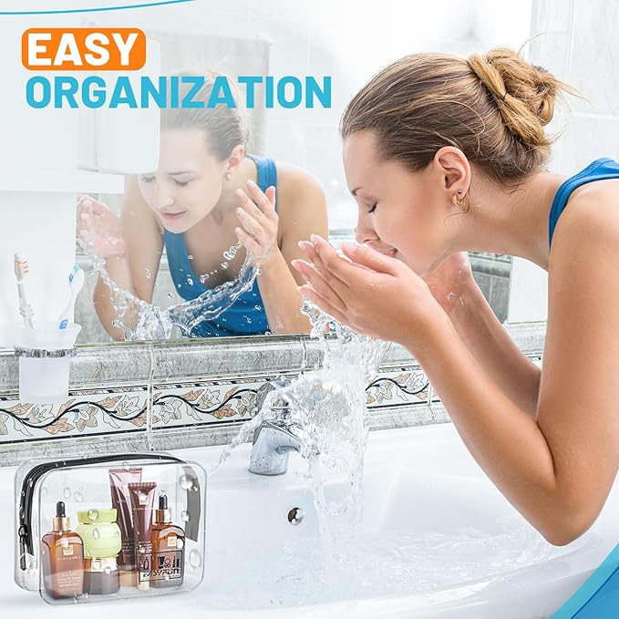 EASYFUN Toiletry Bag 2pcs TSA Approved Travel Clear Toiletry Bag for Men and Women Travel Accessories Quart Size Toiletries Cosmetic Pouch Makeup Bags