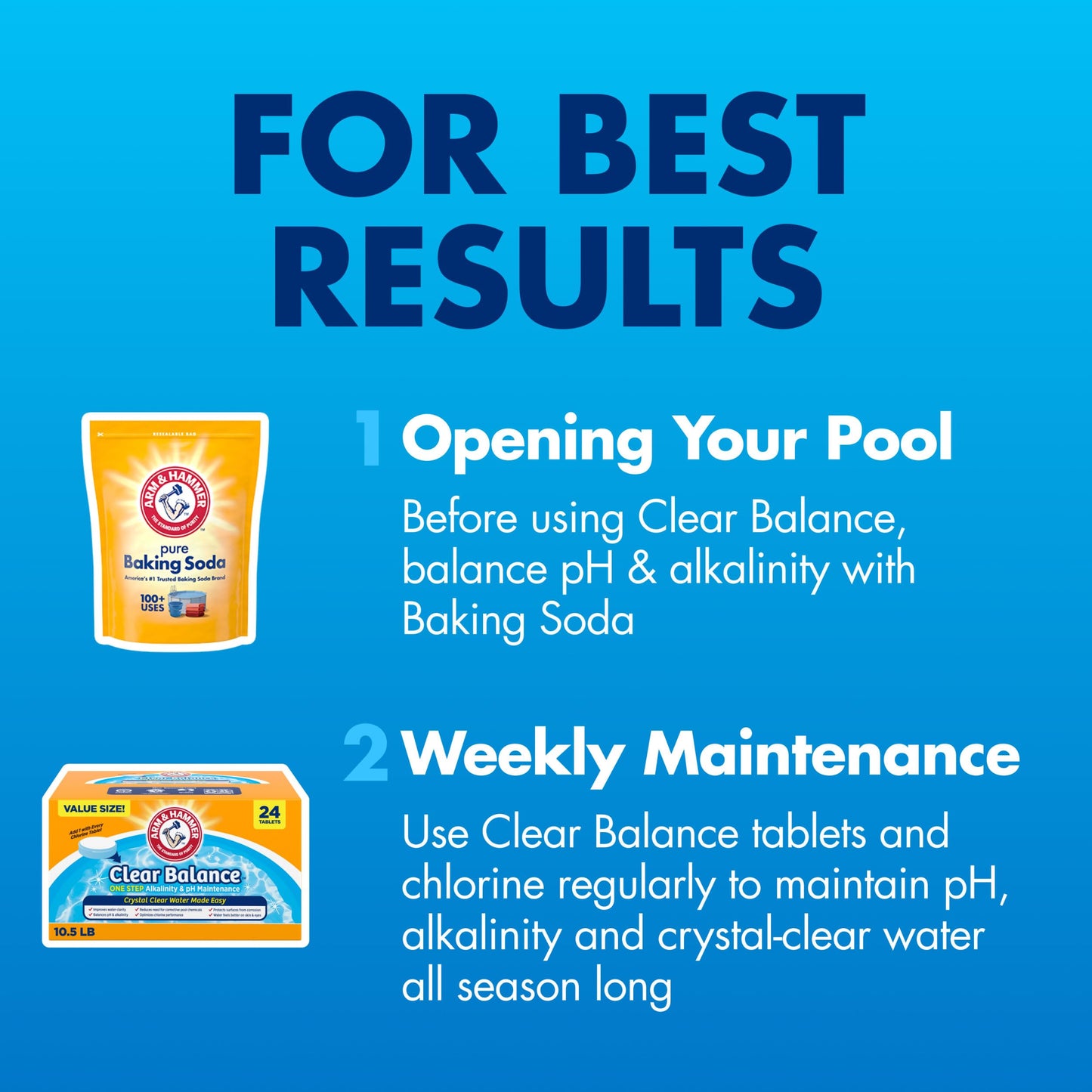 ARM & Hammer Clear Balance Swimming Pool Alkalinity pH Maintenance Tablets, White, 1 Pack, 24 Count