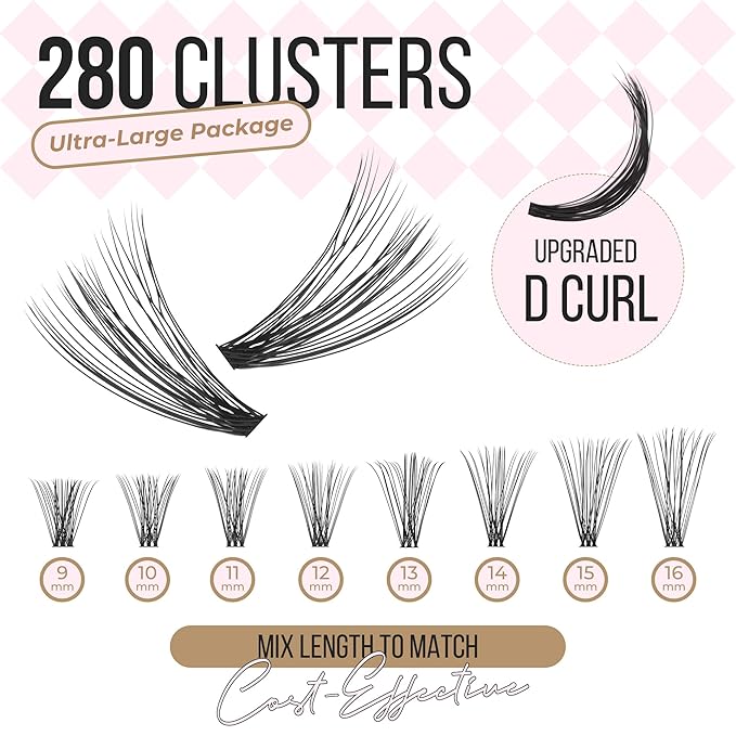 PopUp Cluster Lashes 168pcs Wispy Lash Clusters Soft D Curl Eyelash Clusters Russian Lashes Clusters DIY Eyelash Extensions at Home,Thin Bank 9-18mm MIX (30D)
