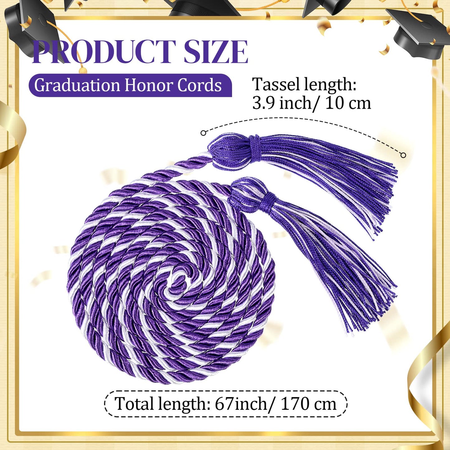WILLBOND 12pcs Graduation Rope Honor Cord Tassel Set, Graduation Accessories for Ceremony, Graduate Students Souvenir and Gift (Purple, White)