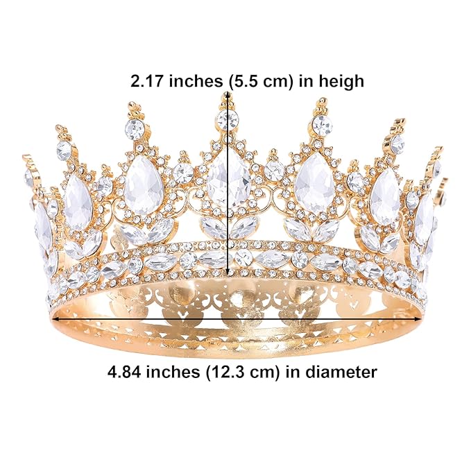 Gold Queen Crown for Women Crystal Tiara for Women Rhinestone Wedding Headband for Bride Hair Accessories for Costume Birthday Party Prom Gifts