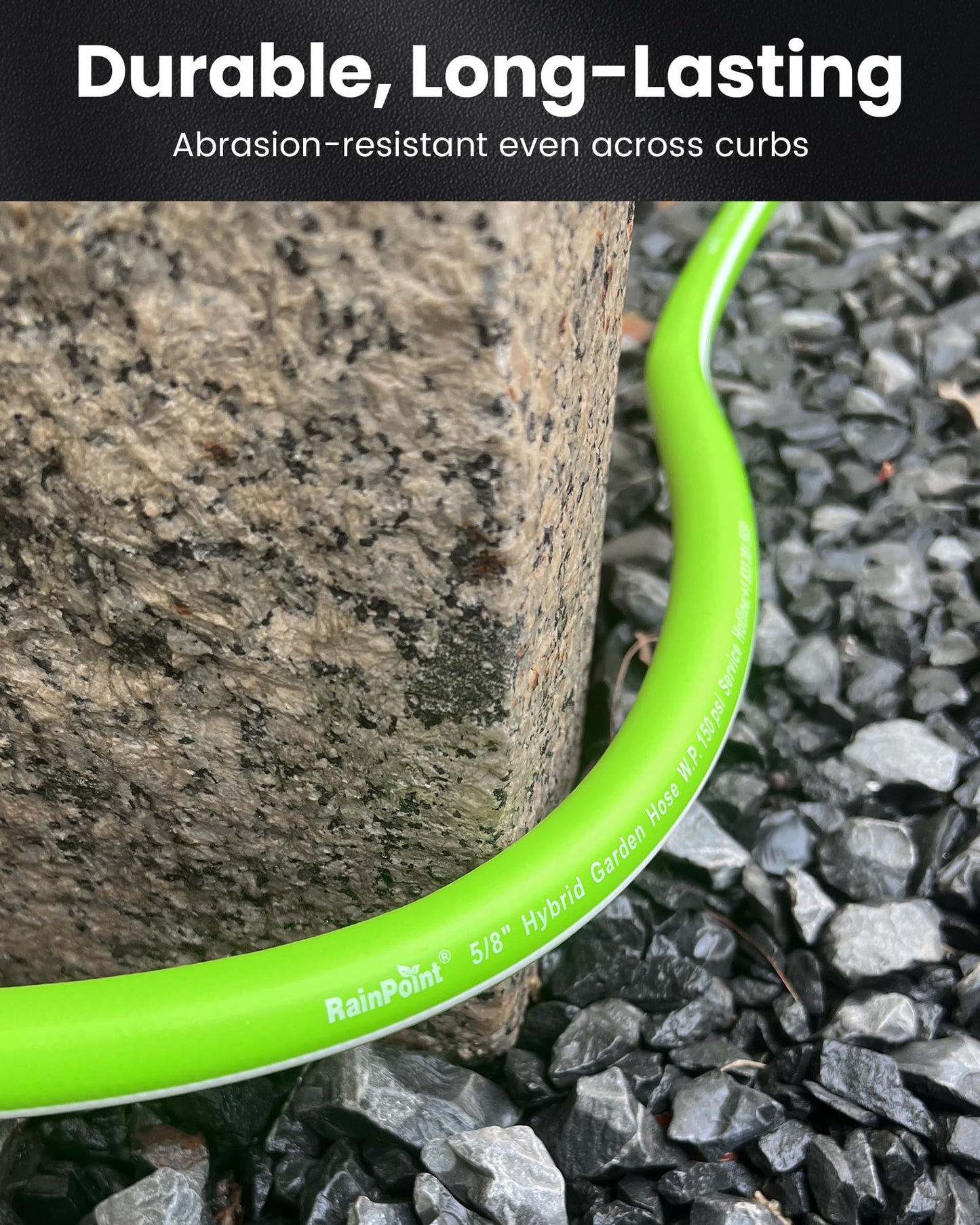 RAINPOINT Garden Hose 50ft - Flexible Heavy Duty Water Hose with Swivel Handle - Lightweight, Hybrid Rubber, 5/8", Male to Female