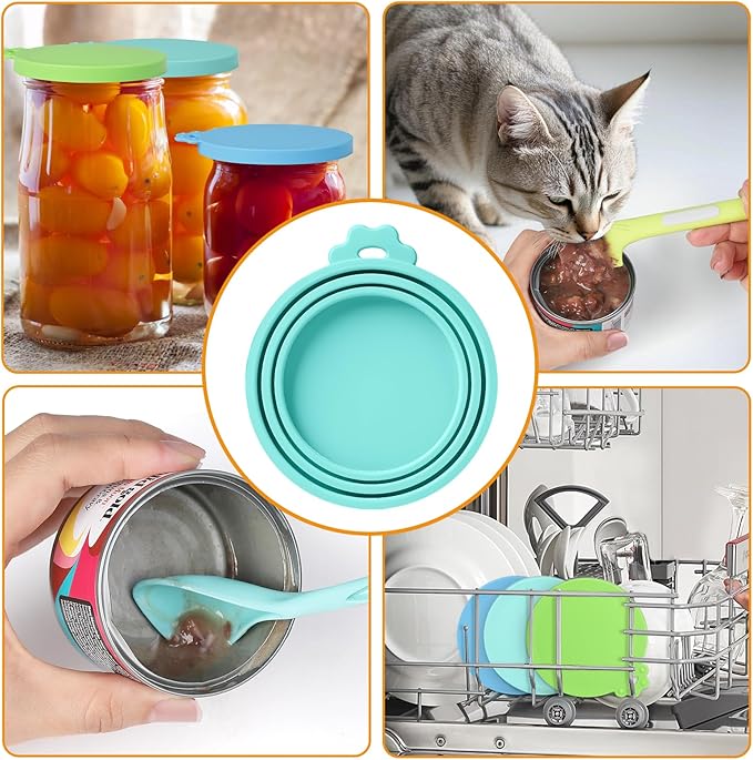 8 PACK Can Lids, Pet Food Can Cover and Food Mixing Spoons Food Canned Scoop, Fits Most Standard Size Dog and Cat Can Tops for Pet Cat Dog Feeding Can and Wet Food Storage