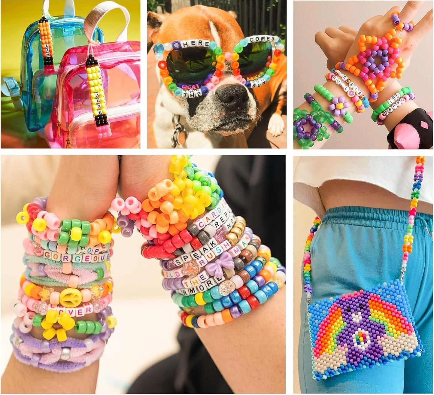 5 Boxes Bracelet Making Kit Pony Beads, 96 Colors 6x9mm 3500Pcs Kandi Rave Beads for Bracelets Friendship Plastic Bead with 800Pcs Letter Bead Arts and Crafts for Kids Adults Keychain Jewelry Making