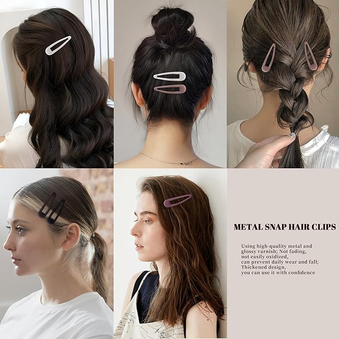 Small Hair Barrettes For Women No Slip Metal Snap Clips For Thin And Fine Hair,Matte Black Red White,20 PCS,1.97 x 0.5 Inch.