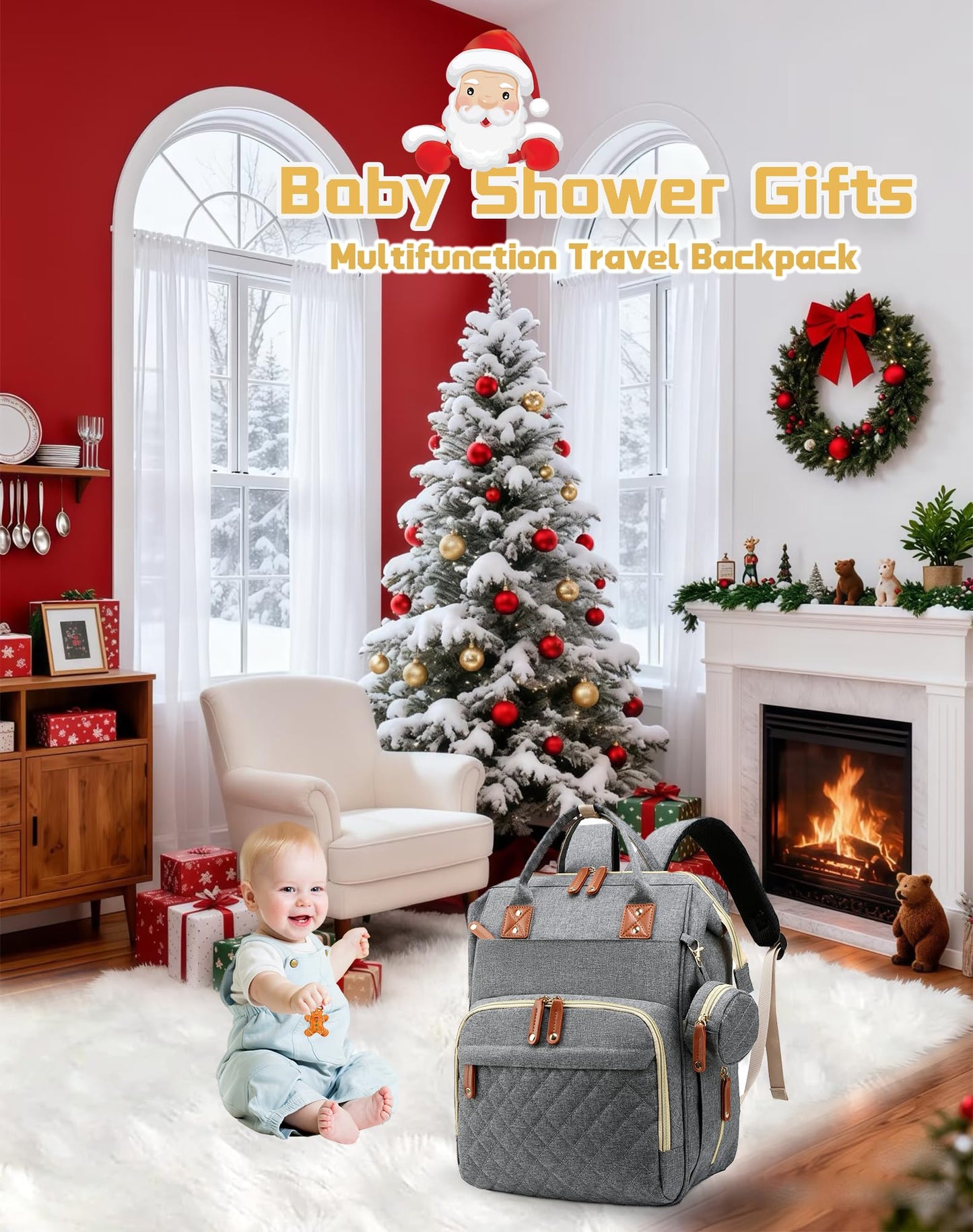 Lamroro Diaper Bag with Changing Station, Waterproof 3 in 1 Baby Diaper Backpack with Foldable Changing Pad, Large Travel Back Pack for Baby Girl Boy, Grey