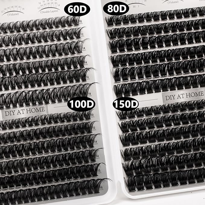 Lash Clusters 564pcs Eyelashes Clusters Extensions Kit 11-20mm DIY Cluster Eyelash Extensions Lash Clusters Kit With Lash Bond and Seal Lash Tweezers-Spiky+60D+80D+100D+150D