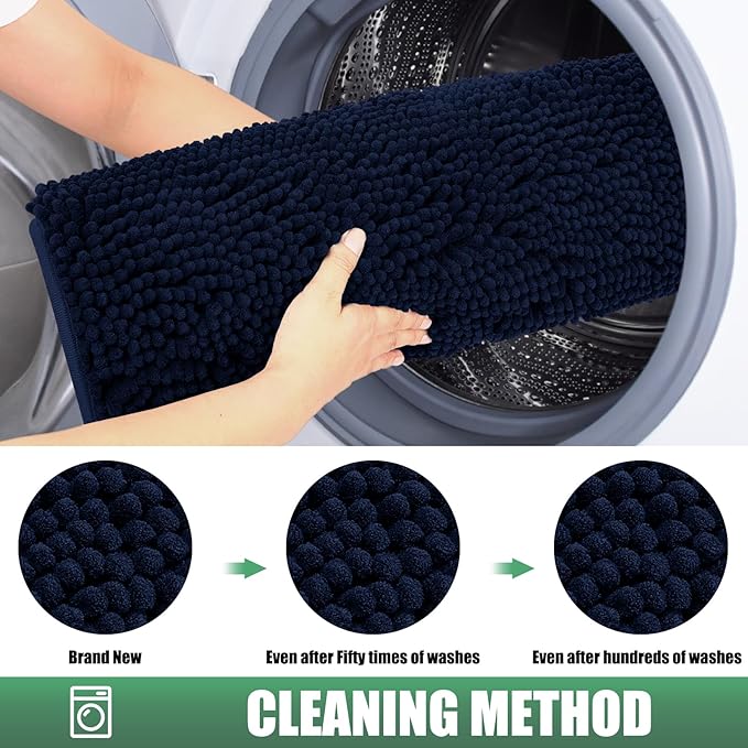 IM HOME Chenille Absorbent Outdoor Doormat 71" x 25", Washable Muddy Door Mats for Dog Non Slip Heavy Indoor Doormat Soft Front Inside Doormats for Entryway, Mud Dog Paws, Patio Navy Blue