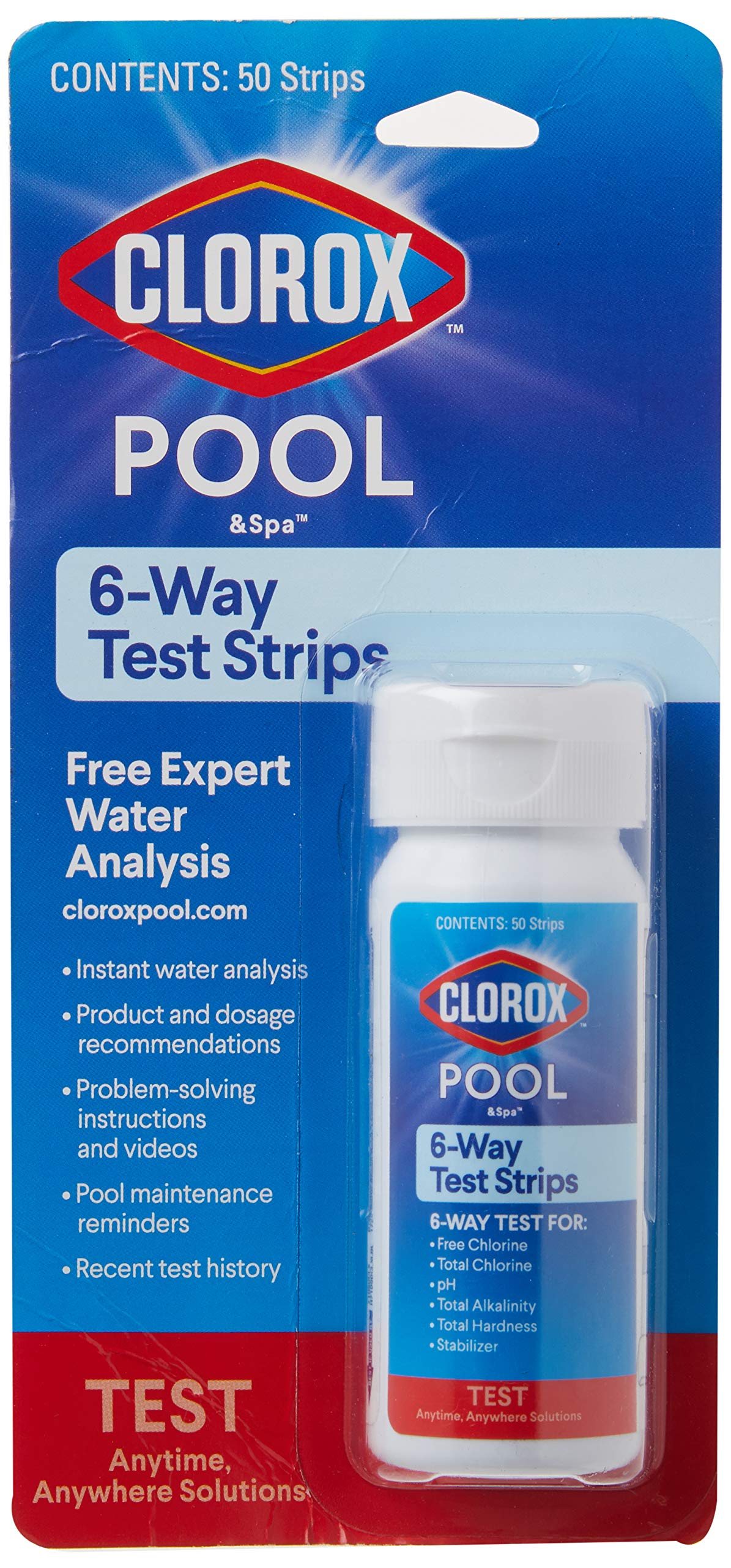Clorox Pool&Spa 70050CLX 6-Way Test Strips, White, 50 Strips