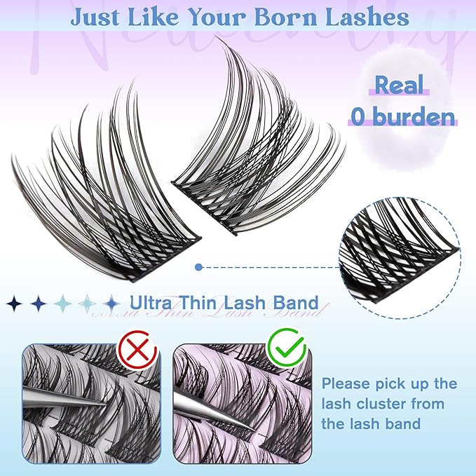 Cluster Lashes Wispy Natural Eyelash Clusters DIY Lash Extension C-curly Cluster Eyelash Extension 10-16MM Individual Lashes Thin Lash Band by Newcally