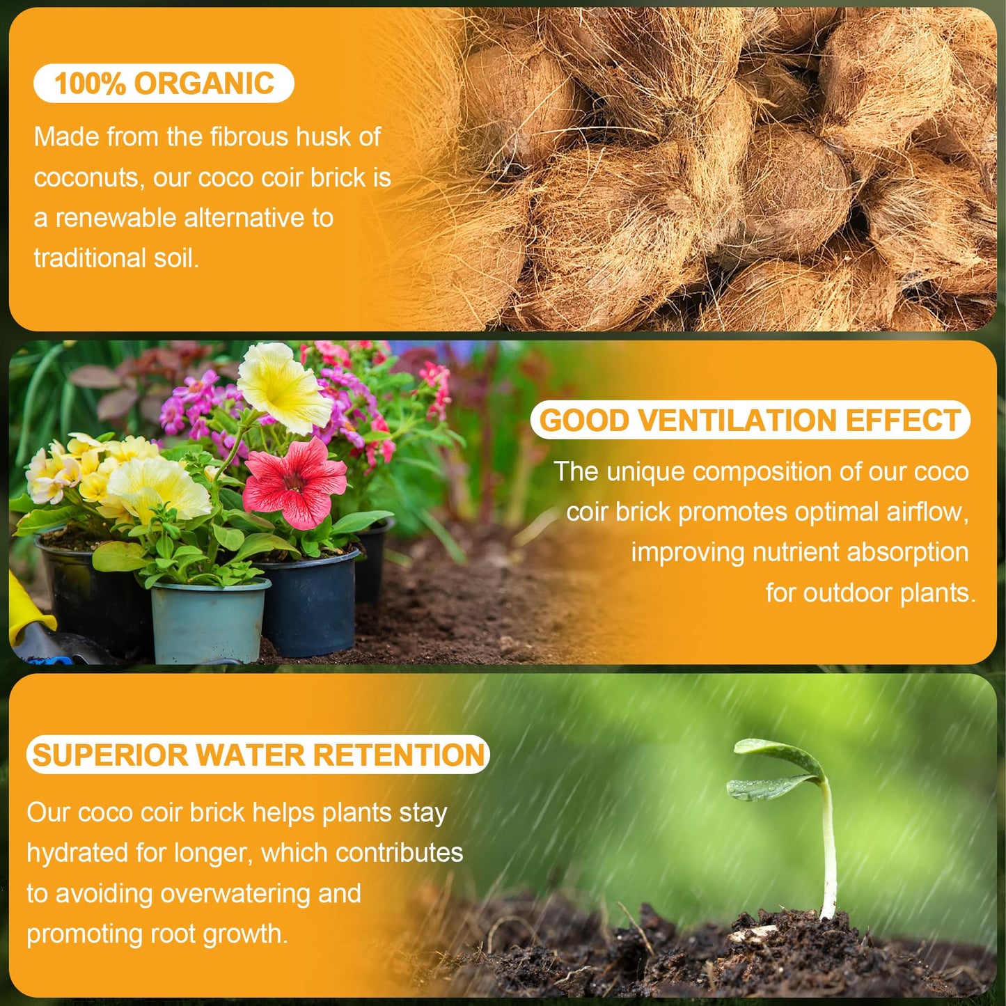 Organic Coco Coir 6 Pcs Compressed Coconut Coir Bricks Coconut Fiber Husk Substrate Mulch Coconut Bark Core Growing Medium Peat Moss Soil High Nutrition for Plants Gardening Seed Starting Soil Mix