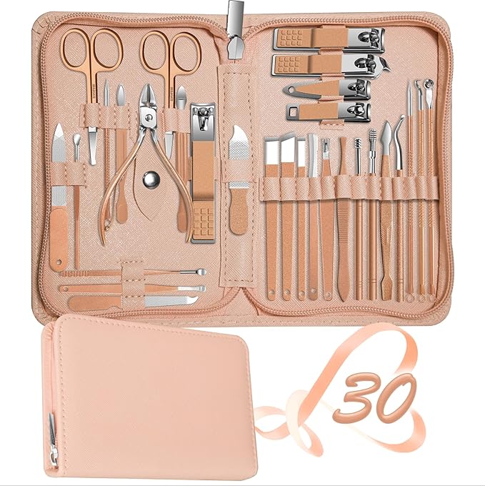 Manicure Set 30 in 1 Nail Clippers Set,Nail Manicure Kit for Women,RedFlow Toenail Clippers,Pedicure Kit,Pedicure Tools,Suitable for Travel Manicure Tools (Rose Gold)