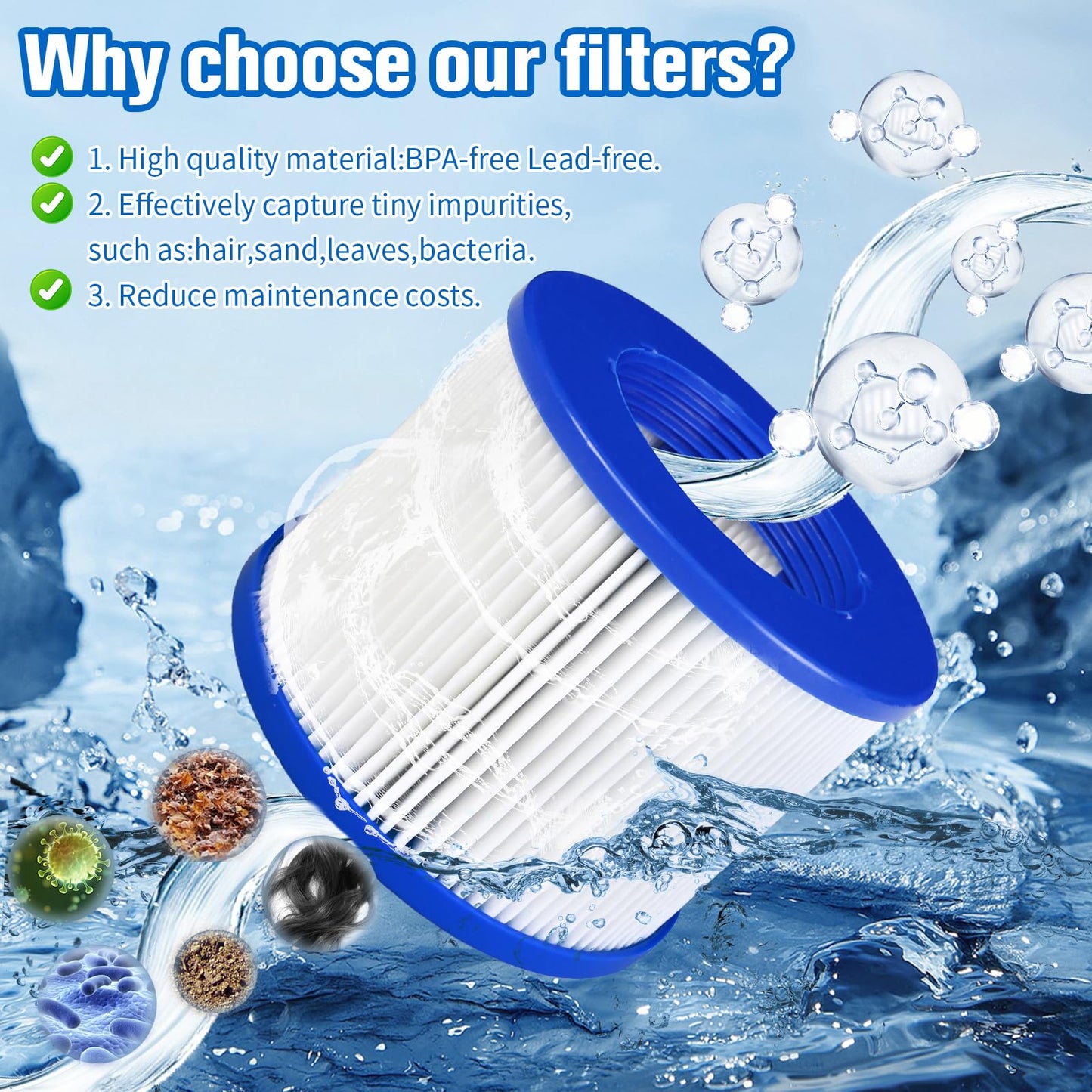 SLSM Screw-in Hot Tub Filter Cartridges Replacement for All RELXTIME, ALEKO, Wejoy, Aquaspa Spa,Clever Spa Filter,Threaded Filter for Inflatable Hot Tubs & Massage Pools (12 Pack)