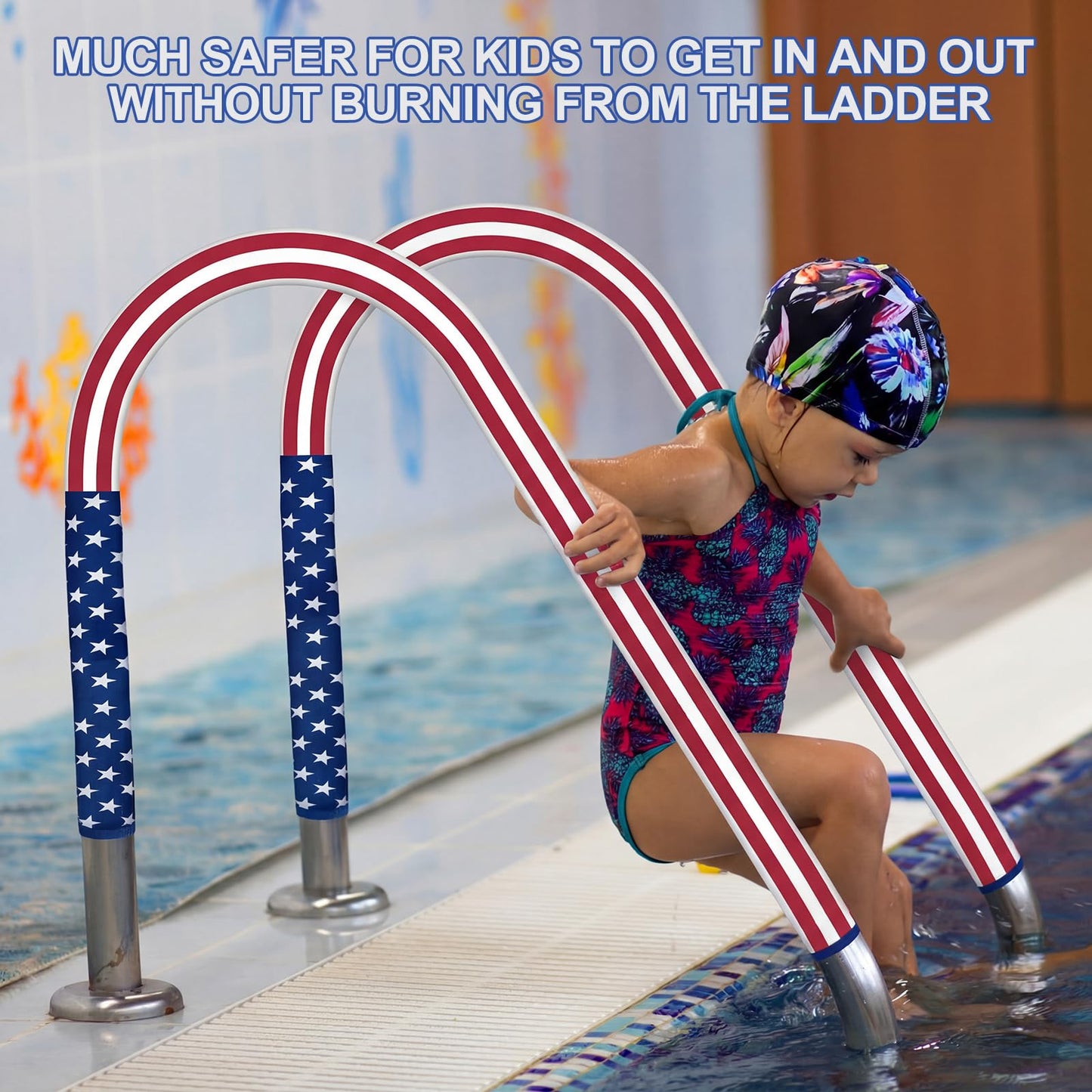 Junkin Pool Handrail Cover 6 ft Swimming Pool Ladder Hand Rail Cover with Zippers Slip Resistant Railing 250th Anniversary Flag 4th of July Patriotic Rail Grip for Inground Swimming Pools