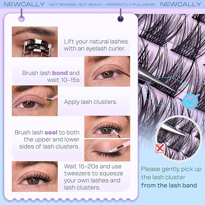 Cluster Lashes Wispy Natural Eyelash Clusters DIY Lash Extension C-curly Cluster Eyelash Extension 10-16MM Individual Lashes Thin Lash Band by Newcally