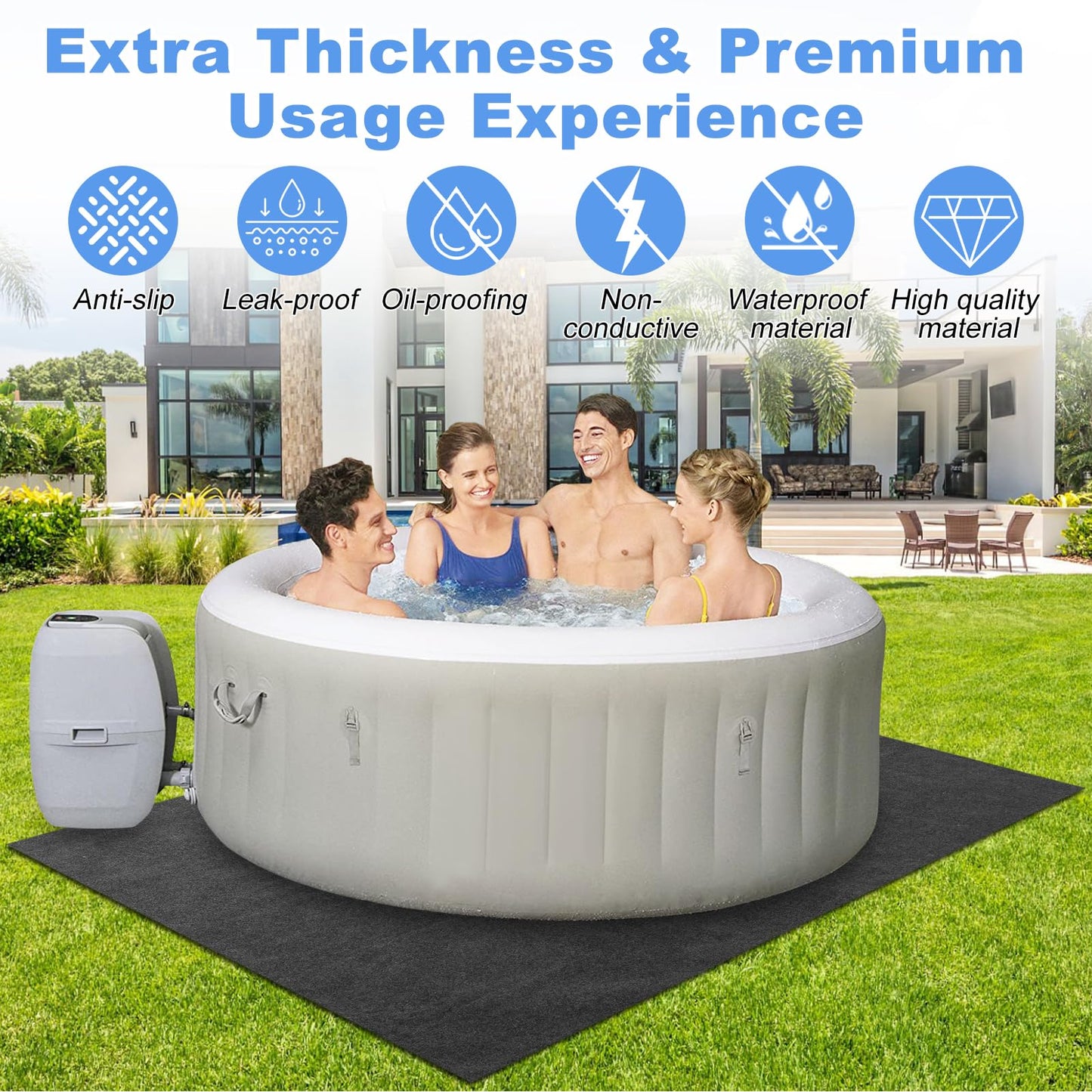 TIXANF 80 * 80 Inch Hot Tub Mat, Inflatable Hot Tub Pad Outdoor Indoor, Water-Absorbent Anti-Slip Portable Spa Pool Accessories for Protect the Hot Tub Pool from Wear
