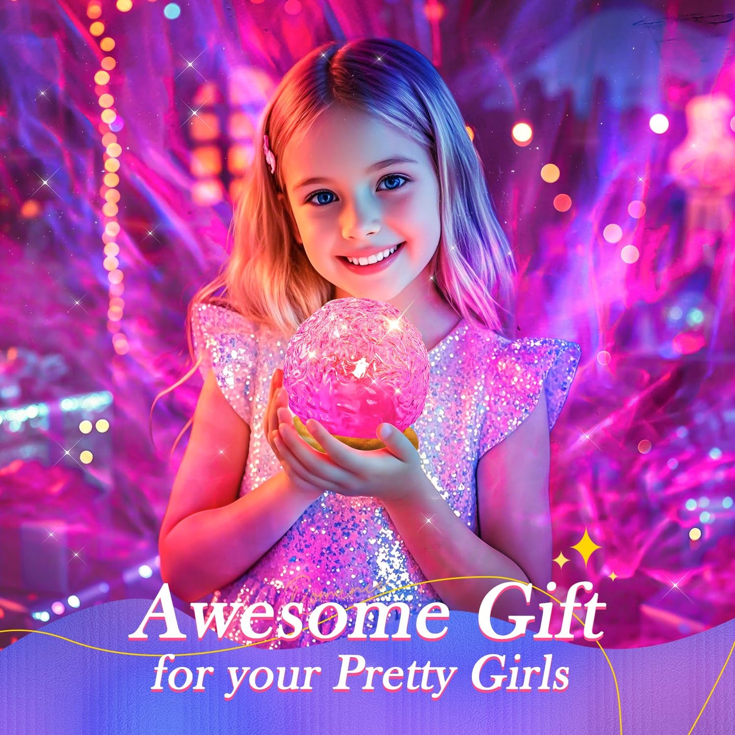 Mubarek Crystal Light Projector, 216 Modes Mood Lighting for Bedroom, Remote & USB Control Room Lights for Bedroom, Ambient Lighting Aesthetic Room Decor for Teen Girls Gifts, Christmas Gifts for Kids