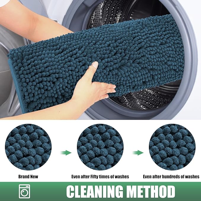 IM HOME Chenille Absorbent Outdoor Doormat 48" x 30", Washable Muddy Door Mats for Dog Non Slip Indoor Doormat Dog Mat for Muddy Paw Front Inside Doormats for Entryway Atlantic Blue
