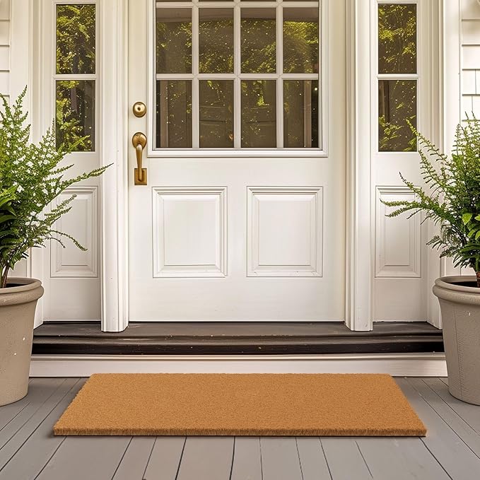 Barnyard Designs Natural Coco Coir Heavy Duty Backing Doormat - Large Cute Non-Slip Front Door Welcome Mat for Outside Entrance or Porch Entry, Brown (24x36, Plain Brown)