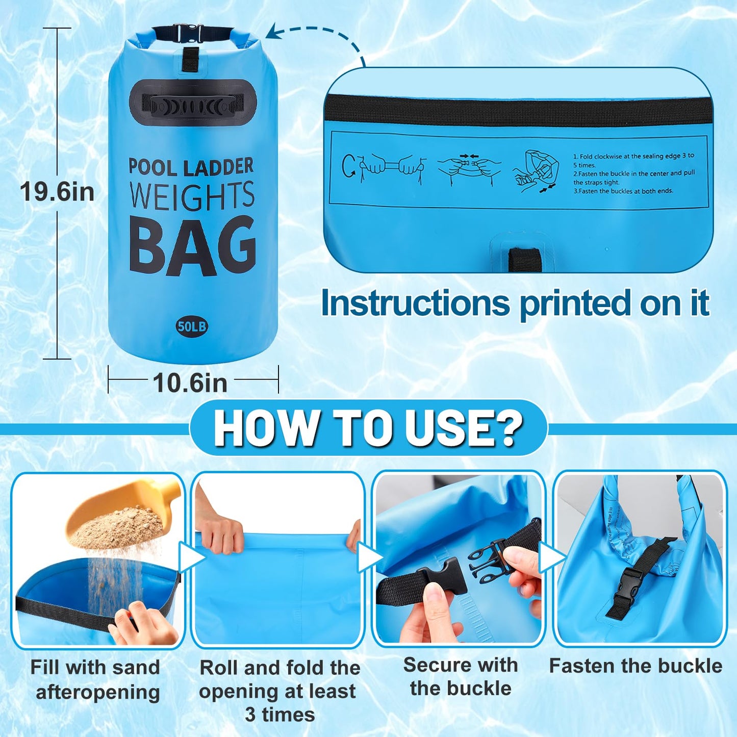 Heavy Duty Pool Ladder Weights - 50lbs Sand Fillable Universal Sand Bags Step Anchors, 500D PVC Waterproof Tear-Resistance Foldable Sandbags for Above Ground Swimming Pools Stair Entry Systems, 1 Pack