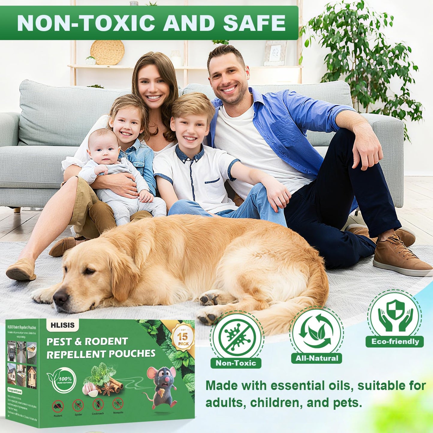HLISIS 15 Pack Mouse Repellent Pouches, Peppermint Oil Repellent for Mice, Natural Rodent Repellent Pouches Effectively Repels Rodents, Mosquito, Spiders, and Other Pests, Indoor & Outdoor Use
