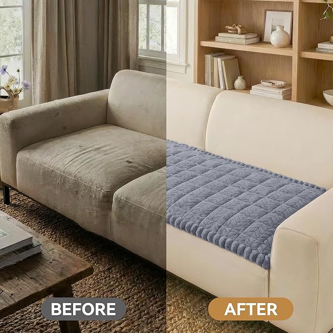 Smiry Non Slip Couch Covers for Dogs, Fuzzy Pet Couch Covers for 2-3 Cushion Sofa Pet Friendly, Soft Sofa Slipcovers Cushion Furniture Protector Washable (Grey, 27.6" x 59")