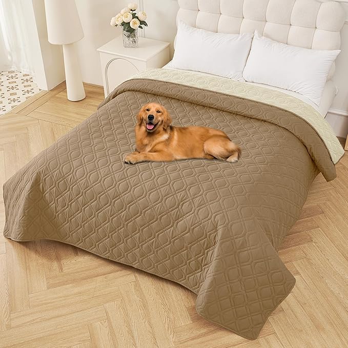 Smiry Reversible Waterproof Couch Covers for Sofa, Washable Dogs Pet Couch Covers for 3 Cushion Sofa Pet Friendly, Water Resistant Furniture Protector Slipcover, Geometric (82"x102", Camel/Beige)