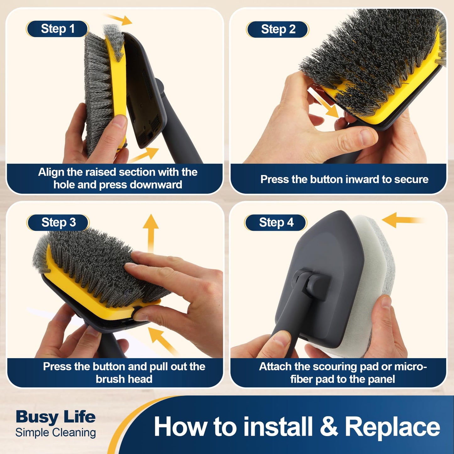 Yocada Tub Tile Scrubber Brush 2 in 1 Cleaning Brush Telescopic Pole Stiff Edge Bristles 4*Scouring Pads for Bathroom Shower Floor Corner Cleaning Non Scratch 58.2"