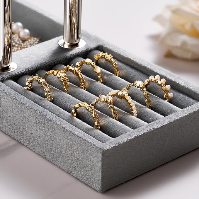 2 Tier Bracelet Holder Display - Detachable T Bar Grey Velvet Bracelet Holder, Jewelry Holder Organizer for Bracelet, Necklace, Earrings, Rings