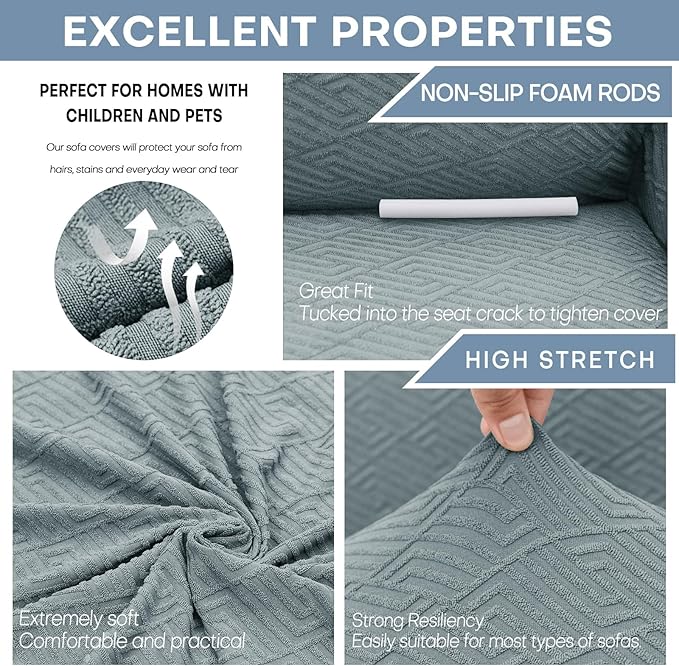 ZNSAYOTX 1 Piece Jacquard Couch Covers for 3 Cushion Couch High Stretch Sofa Cover for Pets Dogs Anti Slip Extra Large Sofa Slipcovers Furniture Protector (X-Large, New Pattern Light Grey)