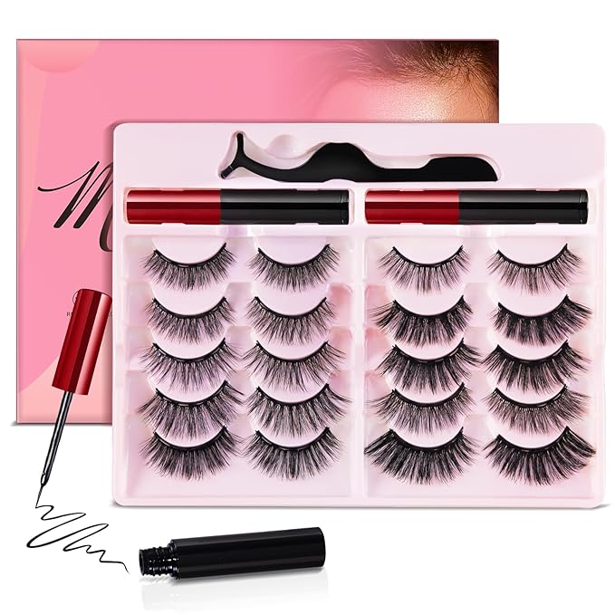 Magnetic Eyelashes with Magnetic Eyeliner Kit, Reusable Magnetic Lashes, 3D Natural Look False Eyelashes with Eyeliner and Tweezers